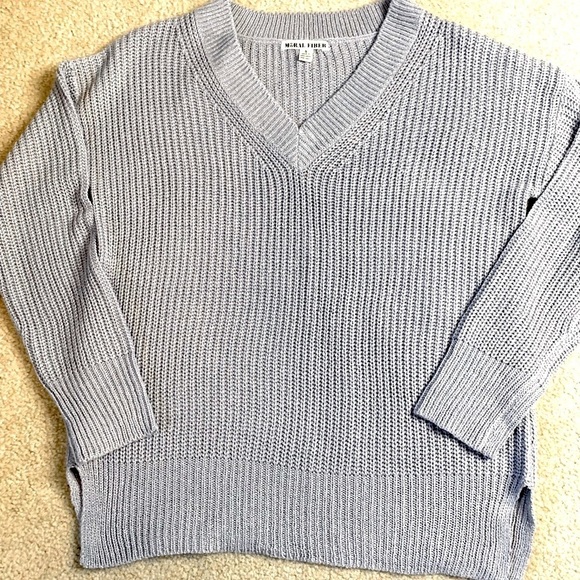 🎄🎄Moral Fiber Sweater Women VNeck Periwinkle Blue Metallic Ribbed Knit Small - Picture 3 of 7